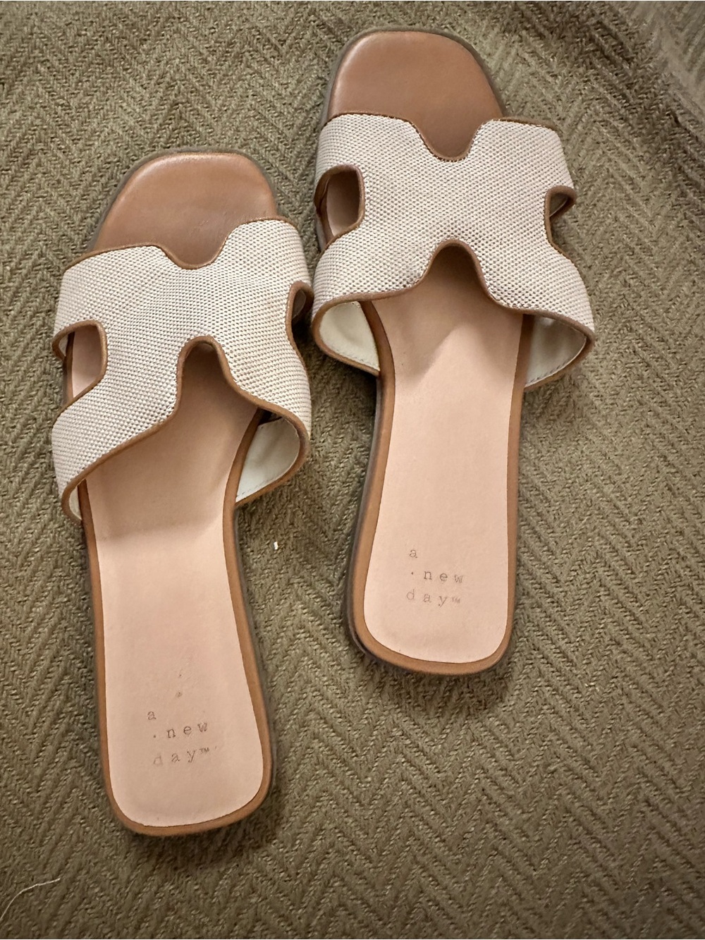 a new day Beige Canvas and Tan Slide Sandals for Women